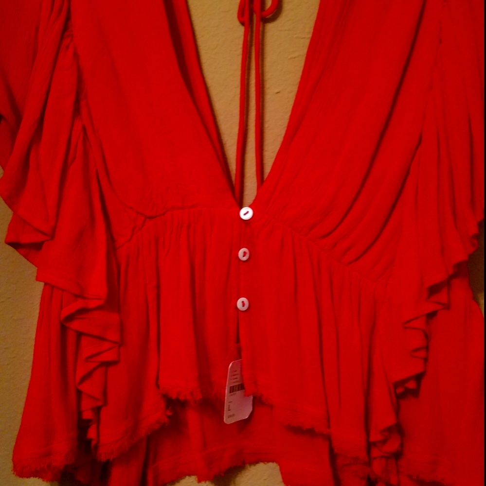 Red ruffled Free People top new